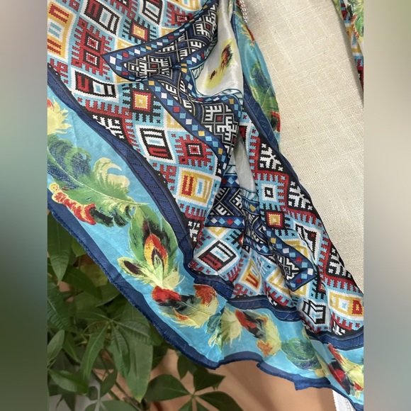 Beautiful Johnny Was Silk Scarf With Tassels 47”X 43” Floral Aztec Boho - Picture 13 of 13